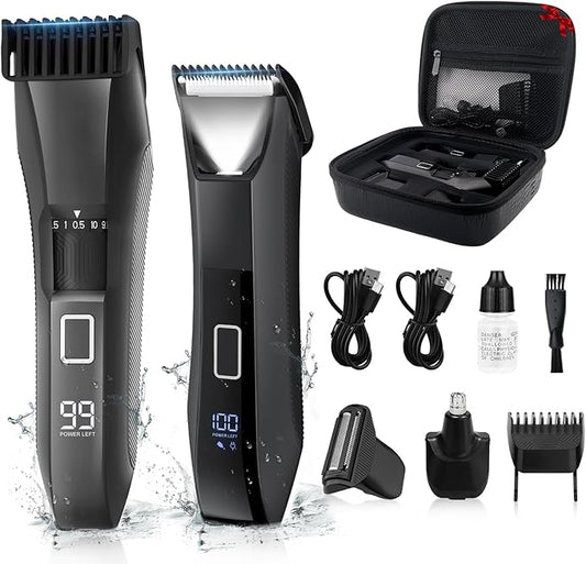 Beatslm Manscape Beard Trimmer for Men, Groin & Body Hair Trimmer, Ball Shaver, Nose Hair Clippers, All-in-One IPX7 Waterproof Men's Wet/Dry Groomer Kit, Rechargeable with Travel Case, LED Display