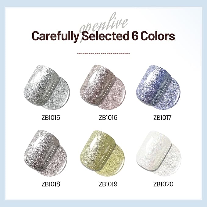 OpenLive 10ml Glitter Nail Polish Set 6 Colors Glitter Effect All Seasons Neutral Color Quick Dry Nail Polish Set for Women Salon DIY Nail Art