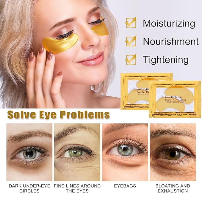 Miniling 30 Pairs 24K Gold Eye Masks & Lip Masks, Crystal Collagen Under Eye Patches for Puffy Eyes, Lip Mask Skincare, Small Gifts for Women,Valentines Day Gifts, Galentines Gifts, Bulk Gifts