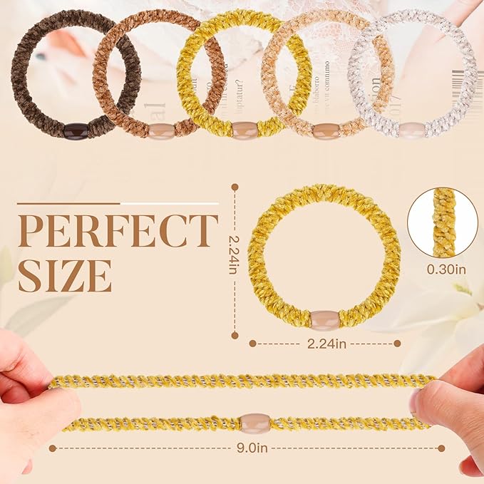 Braided Hair Ties No Damage, 10 Pcs Soft Plush Hair Bands for Women's Hair, Bracelet Hair Elastics & Ponytail Holders for Thick Hair - Terra Brown