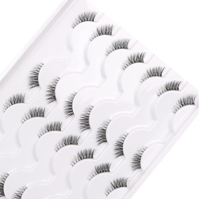 Half False Eyelashes with Clear Band Wispy Cat Eye Look Natural Short Small 3/4 Accent Lashes Faux Mink Fake Eyelash Strips 14 Pairs Pack
