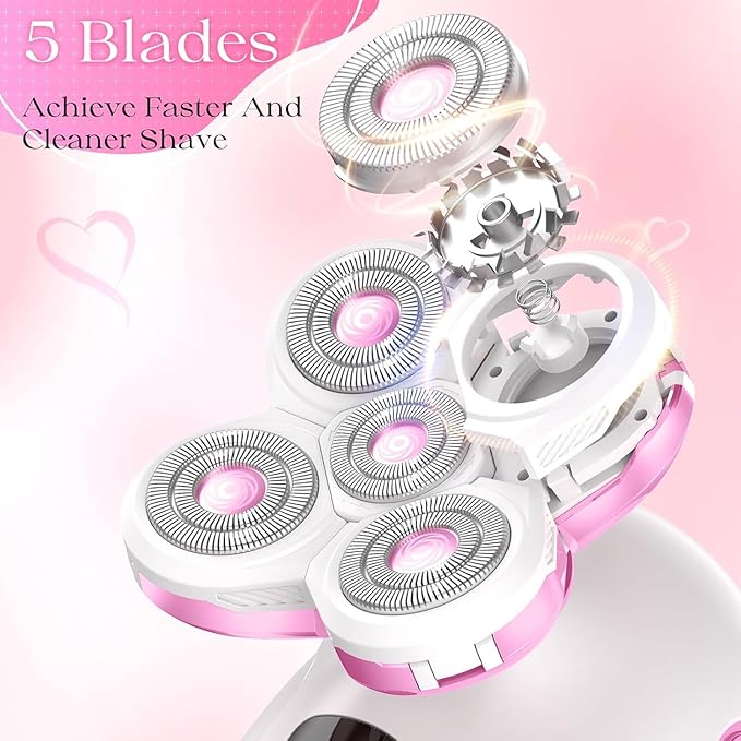Electric Razors for Women, Rechargeable Rotary Painless Shaver for Legs Bikini Facial Hair Removal, Body Wet/Dry Razor Water Resistant Grooming Kit, Cordless Womens Trimmer for Grooming (Cherry)