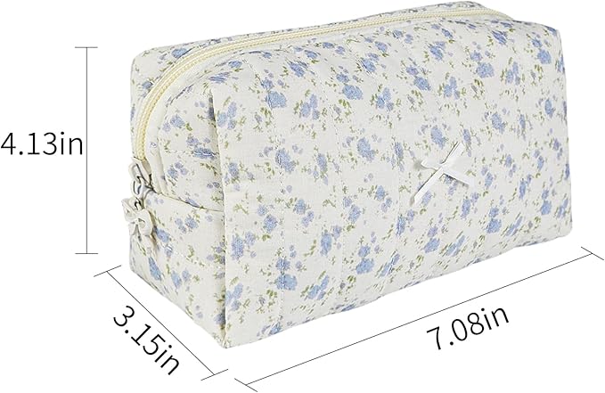 Quilted Makeup Bag Floral Cotton Make up Bag Puffy Coquette Makeup pouch Aesthetic Cute Travel Toiletry Bag for Women Girls