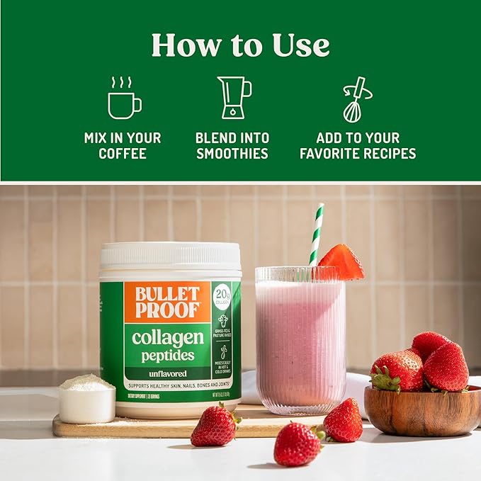 Bulletproof Unflavored Collagen Peptides Powder, 17.6 Ounces, Grass-Fed Collagen Protein and Amino Acids for Skin, Bones and Joints, Packaging May Vary