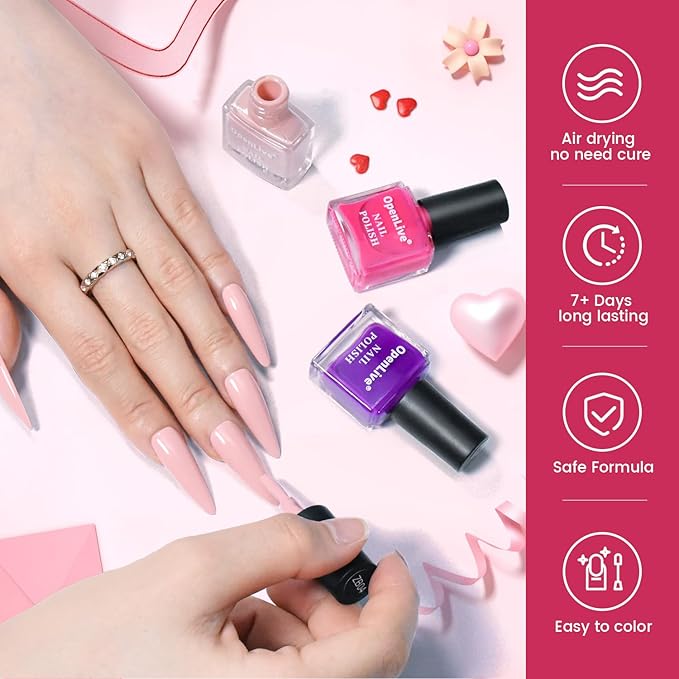 OpenLive 12 PCS Nail Polish Set With 10 Colour Combo, 2 PCS Base And Top Coat,Fast Drying Nail Polish For Home DIY And Beginners.