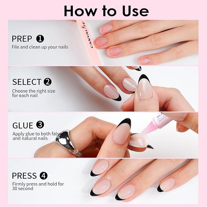 Canvalite Short Almond Press On Nails, 30Pcs Cat Eye Press on Nails Reusable Acrylic Fake Nails with Glue & Glue Remover Easy to Use Manicure Kit for Women, Rose Red