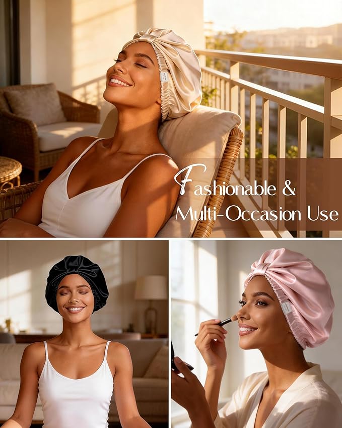 YANIBEST Adjustable Satin Bonnet for Sleeping with Elastic Band, Double Layer Hair Wrap for Natural Curly Hair, Reduce Frizz