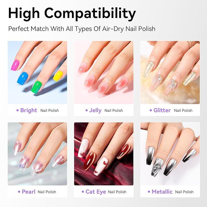 Nailshion Clear Base Top Coat Anti-UV, 2PCS Calcium & VE Base Nail Strengthener High Shine Top Coat, Chip Resistant Quick Air Dry, Protects Color & Nails Prevents Discoloration Women Gift