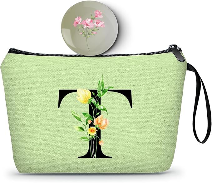 Women Birthday Unique Bride to be Bridal Shower Initial Gifts for Mom Sister Friend Her Teacher Aunt Makeup Cosmetic Bag with Mirror Mothers Day Christmas Graduation T