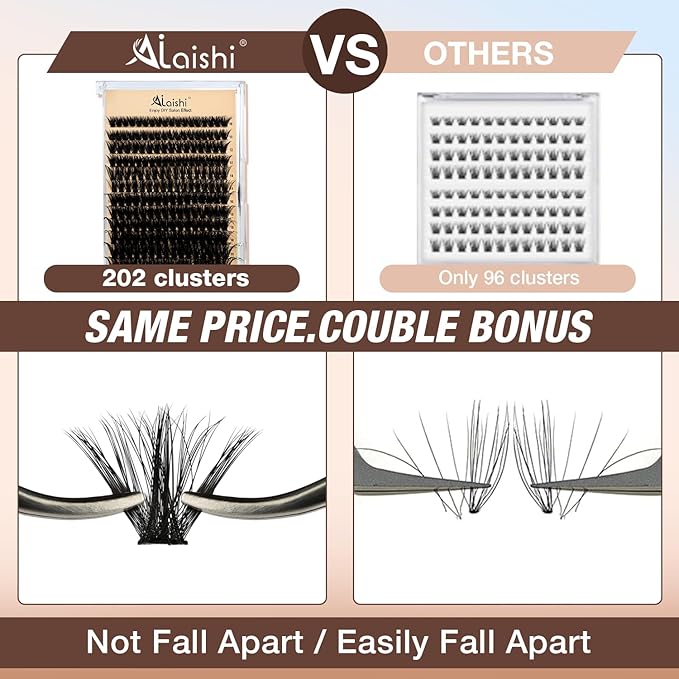 AILAISHI Lash Clusters Kit, DIY Cluster Eyelash Extensions 10‑20mm, 90D+100D, 202pcs Fluffy D Curl Natural Lashes with Bond & Seal,Tweezers–Fake Cat Eye Individual Clusters