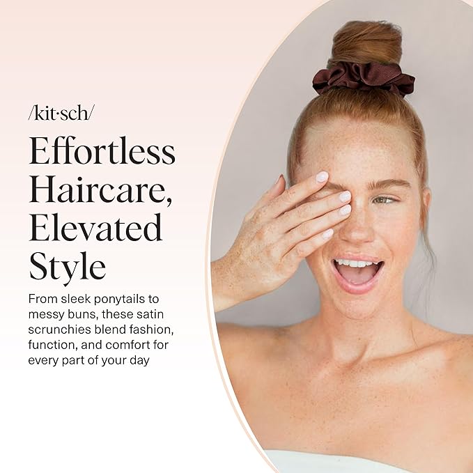 Kitsch Satin Scrunchies for Women - Softer Than Silk Scrunchies | Hair Ties No Damage for Frizz-Free Sleep | Ideal Gifts for Women - Cameo, 5pcs