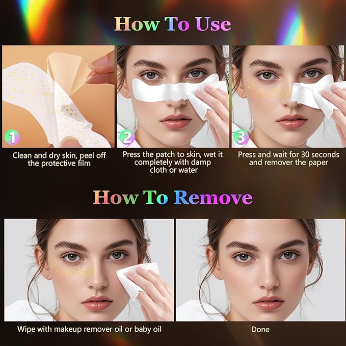 HyperFun 9 Pcs Face Glitter Freckles, Face Clavicle Glitter Fake Freckles Sticker, Waterproof Sparkle Freckles Makeup Patches for Women Rave Festival Accessories Concerts Party Prom