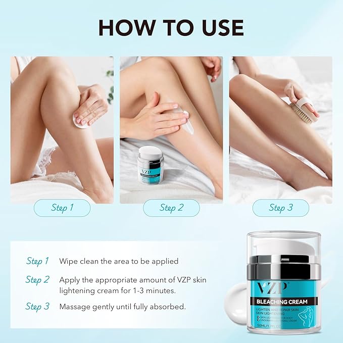 VZP Skin Bleaching Cream, Skin Lightening for Intimate Areas, Moisturizing Cream Contain Vitamin C for Underarm, Armpit, Knees, Elbows, Inner Thighs and Bikini Area (1.7 Fl Oz)