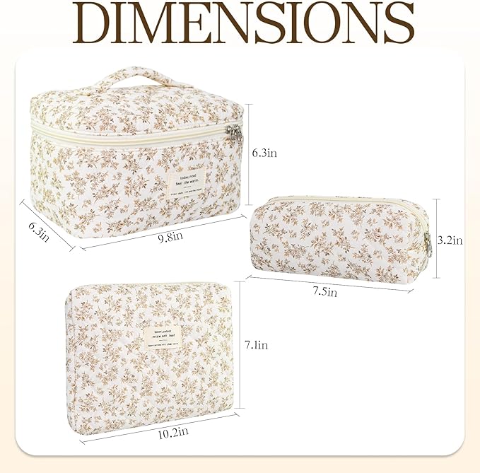 3Pcs Travel Makeup Bag Organizer, Toiletry Bag for Women, Cosmetic Bags for Women Travel Set, Cute Makeup Bags, Quilted Cosmetic Bag, Women's Quilted Toiletry Bag Storage