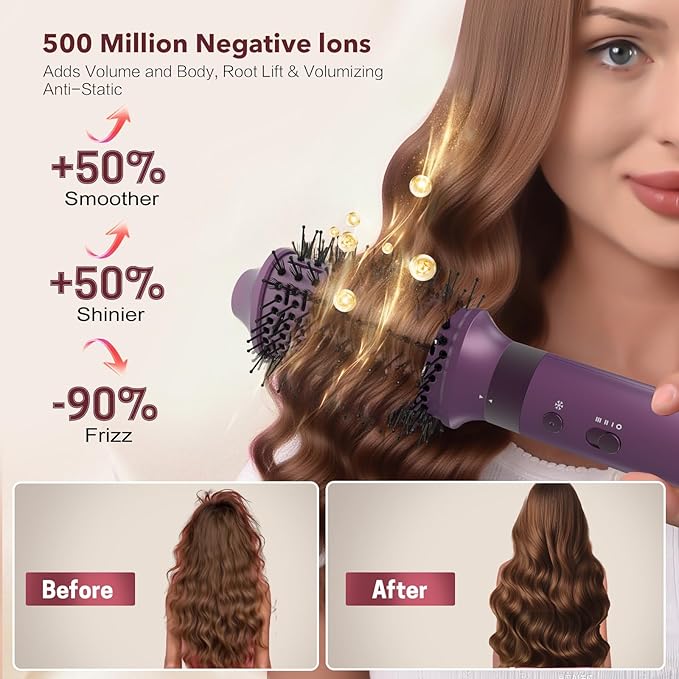 Mythsight StyleVibe 6-in-1 Air Styler, Hair Dryer & Blow Dryer Brush with Travel Case - Auto Wrap Curls (L/R), Fast Drying, Thermal Round Brush for Smooth Blowouts & Frizz-Free Volume, No Heat Damage