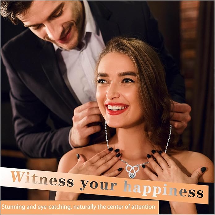 Yuelove Infinity Necklace for Women, 925 Sterling Silver Heart Necklace with 5A Zircon, White Gold Plated Adjustable Chain, Gift for Valentine's Day, Birthday, Anniversary for Wife, Girlfriend, Mom