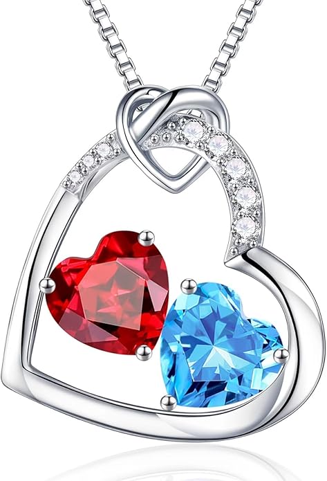 Iefil Valentines Day Gifts for Her - 925 Sterling Silver Heart Birthstone Necklace, Anniversary Birthday Gifts for Women Wife Girlfriend, Jewelry for Mom Daughter