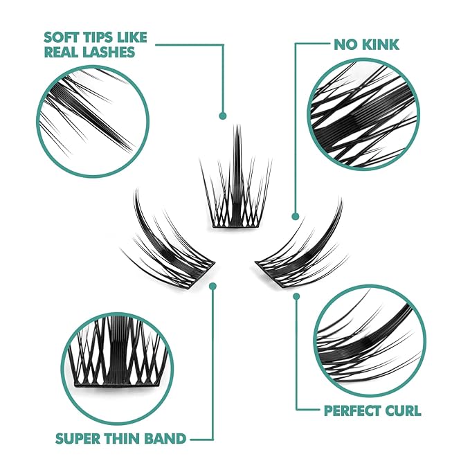 DIY Eyelash Extension, 3D Effect Glue Bonded Band Individual Lash 48 Clusters Volume Lashes Set, Home Eyelash Extension, C curl Lashes Pack 14MM-Spikes-48 Clusters