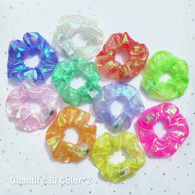 20 PCS Light up Scrunchies, 3 Glow Mode, Hair Accessories for Women, Glow in the Dark Party Supply for Festival Rave Slumber Party