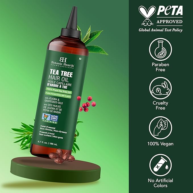 Botanic Hearth Hair Oil for Hair Growth & Hair Relaxer | Strengthening Dry, Frizzy, Damaged Hair & Scalp Treatment | Tea Tree Hair Oil – 6.7 Fl Oz