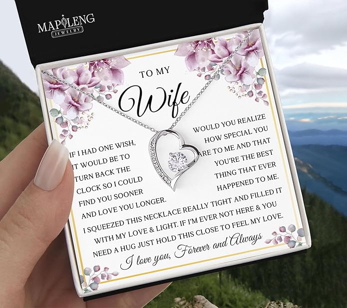 Mapileng To My Wife – Love Knot Necklace from Husband with Heartfelt Message Card & Elegant Luxury Gift Box, A Meaningful Romantic Jewelry Gift for Anniversary, Birthday, Wedding, Christmas