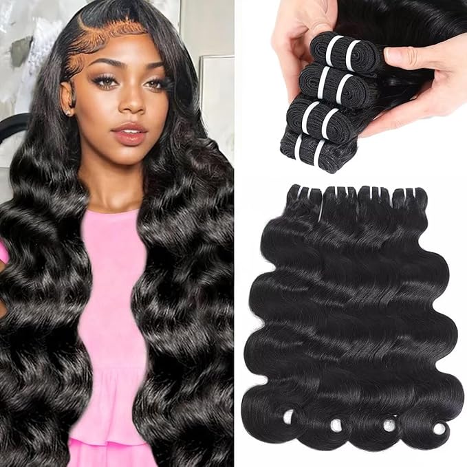 16A Raw Human Hair Bundles,4 Bundles 20 22 24 26 Inch Body Wave Bundles Human Hair,100% Unprocessed Brazilian Virgin Hair,Quick Weave,Hair Extensions Natural Black For Women,3X Longer Lifespan
