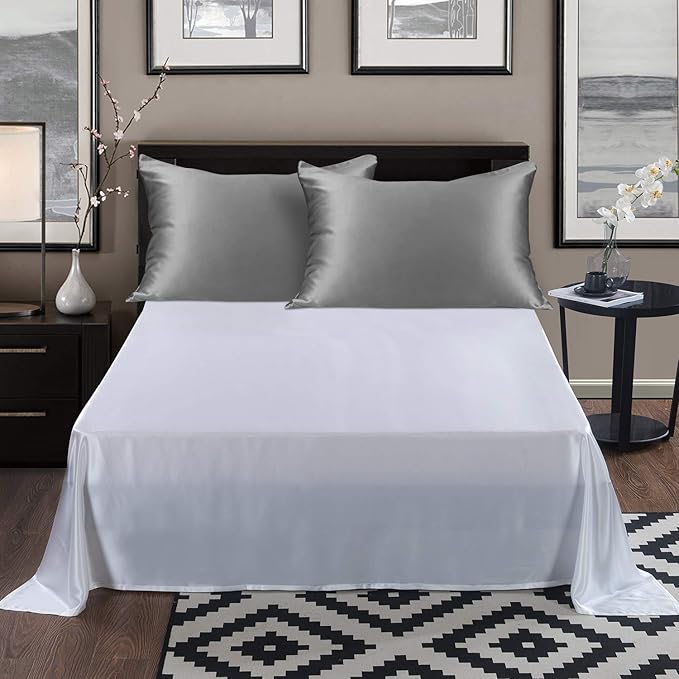 ALASKA BEAR Natural Silk Pillowcase, Hypoallergenic, 19 Momme, 600 Thread Count 100 Percent Mulberry Silk, Standard Size with Hidden Zipper (1pc, Iron Grey)