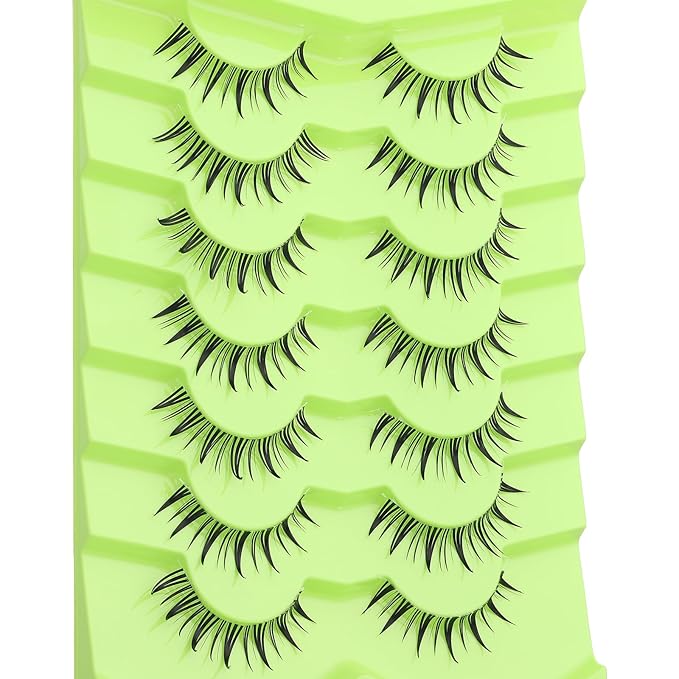 outopen 7 Pairs Manga Lashes Natural Look False Eyelashes Wispy Spiky Anime Lashes Korean Japanese Asian Style Cosplay Fake Eyelashes with Clear Band