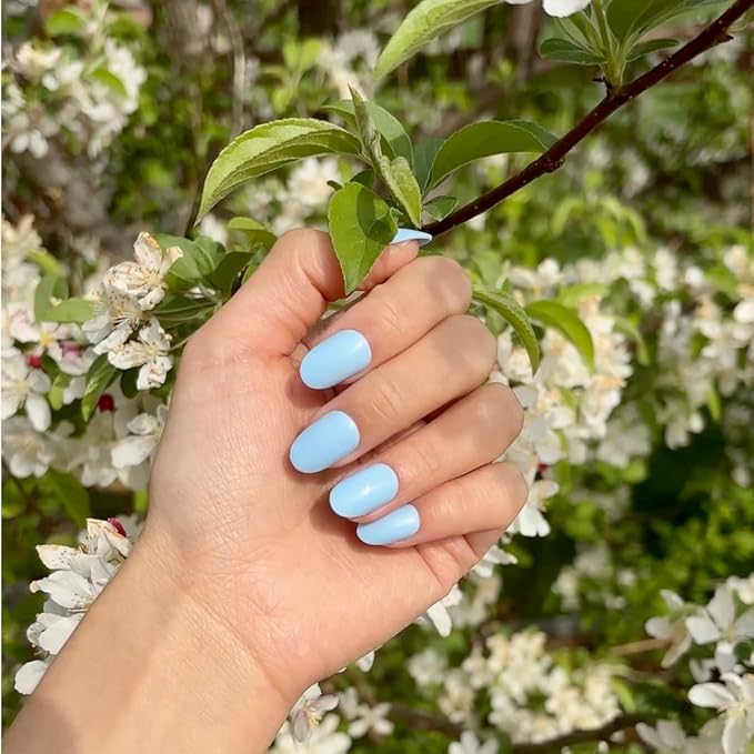 RPNZL Press On Nails - Cloud Nine | Opaque Soft Pale Sky Blue Short Oval Fake Nails, Salon Quality | 32 Nails, 16 Sizes Kit with Glue and Adhesive Tabs I Female Founded