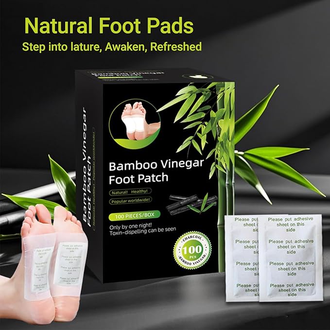 100 Packs Bamboo Foot Pads, New Upgrade for Deep Relaxation & Better Sleep, Natural Detox Patch for Body Refresh, IIncluded 100 Adhesive Sheets and 100 Foot Pads