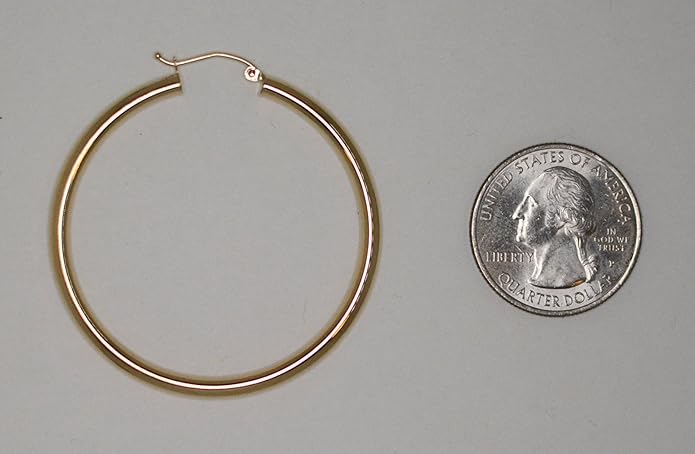 14K Yellow Gold Classic Real Hoop Earrings, (3mm Thick Tube)