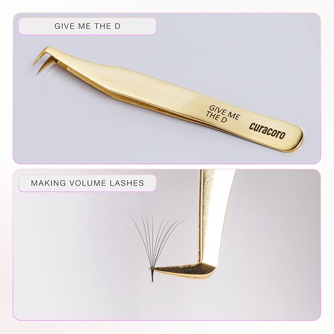 Curacoro Lash Tweezer - Professional & Precision Fiber Tip Grip Lash Tweezers for Eyelash Extensions, Multi Shapes & Purposes Tweezers for Volume, Isolation & Classic Lashes (Gold, Give Me the D)