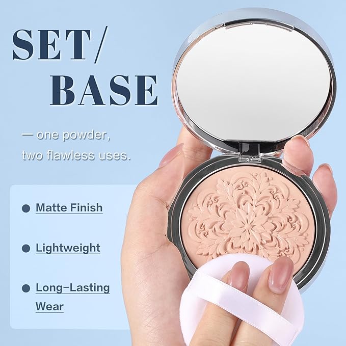 SuperFreeze Pressed Setting Powder, Freeze-Dried Skincare Powder for All-Day Oil Control, Pore-Blurring Matte Finish with Hyaluronic Acid & Niacinamide, Smooth Crease-Resistant Compact (Light)