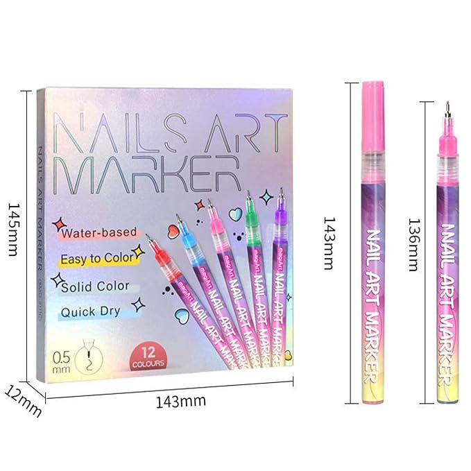 12 Colors Nail Art Pen Set,Nail Polish Pens Quick-Drying for Painting Nails,3D Acrylic Art Tools Dotting Liner Brush,Nails DIY Tools Beginners Christmas Gifts