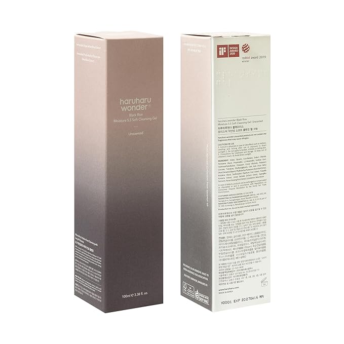 HARUHARU wonder Black Rice Moisture 5.5 Soft Cleansing Gel, Gentle Daily Cleanser, Low 5.5pH, Moisture Balance, Soap Free, For Sensitive Skin, Holiday Stocking Stuffer, Vegan, Cruelty-Free, 3.4 fl.oz