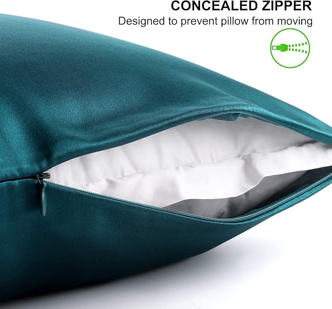 ALASKA BEAR Silk Pillowcase for Hair and Skin, 100% Mulberry Silk Pillow Cases King Size for Bliss Sleep with Random Color Scrunchy Gift Set Better Than Poly Satin, 1pc, Teal/Dark Turquoise
