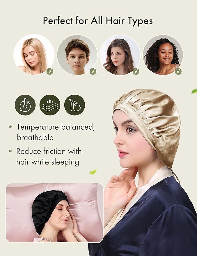 LilySilk 100% Mulberry Silk Bonnet, 19 Momme Silk Night Sleep Cap Adjustable Hair Wrap for Sleeping, Taupe