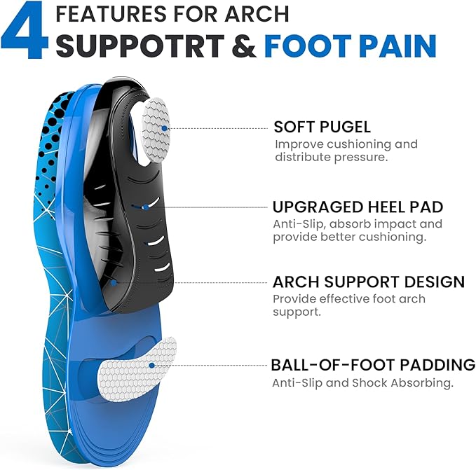 Plantar Fasciitis Arch Support Insoles - Welnove Heavy Duty High Arch Inserts Standing All Day, Fatigue Reduce - Orthotic Cushion for Foot Pain, Flat Feet, Heel Spurs, Man & Women, Fit Most Shoes (M)