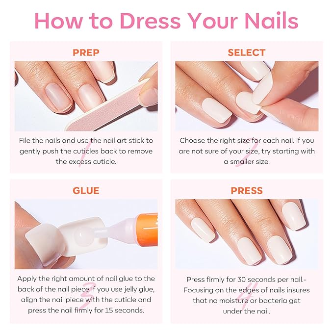 modelones Short Press on Nails, Oval Fake Nails Kit Press Ons with Nail Glue, Adhesive Tabs, Nail File, Prep Pad, Manicure Stick, Pink, 32Pcs 16 Sizes, Valentines