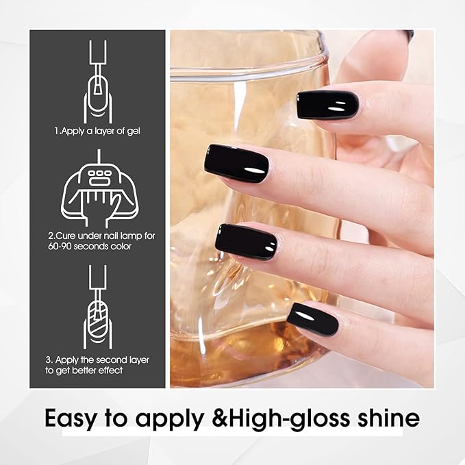 VENALISA Black Gel Nail Polish, 1 Pcs Pure Black Gel Polish Color High Gloss Soak Off U V Nail Manicure Salon and DIY at Home Gifts for Women