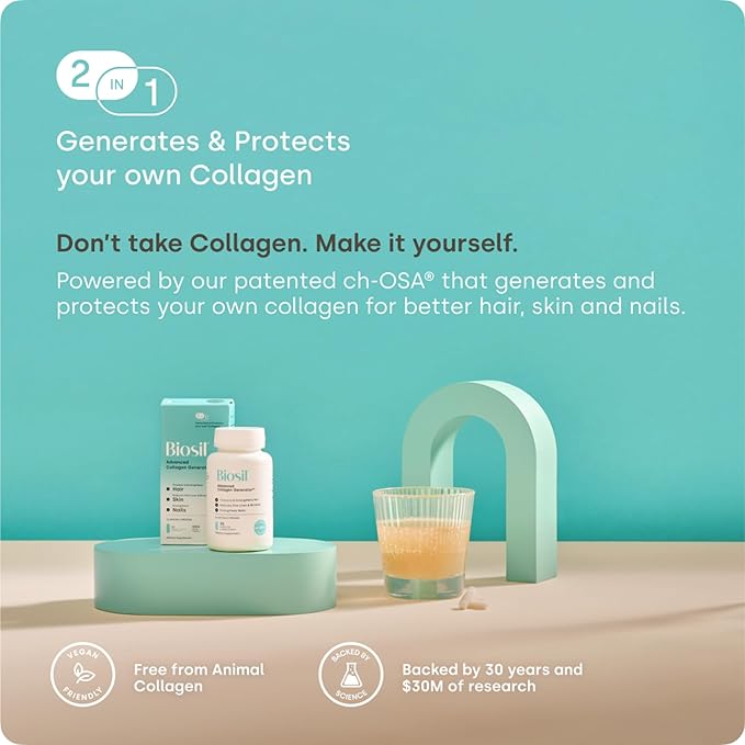 Biosil Collagen Booster Supplement - 60 Original Capsules - Patented ch-OSA Activator for Skin, Hair, Nails & Joints - Supports Natural Production - 30-Day Supply