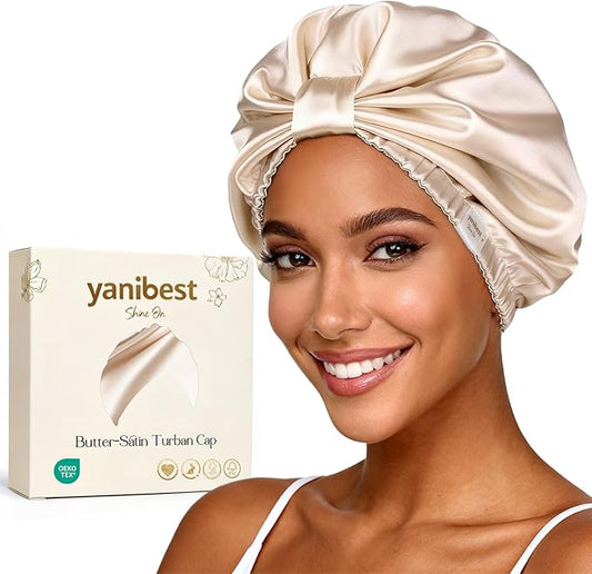 YANIBEST Adjustable Satin Bonnet for Sleeping with Elastic Band, Double Layer Hair Wrap for Natural Curly Hair, Reduce Frizz