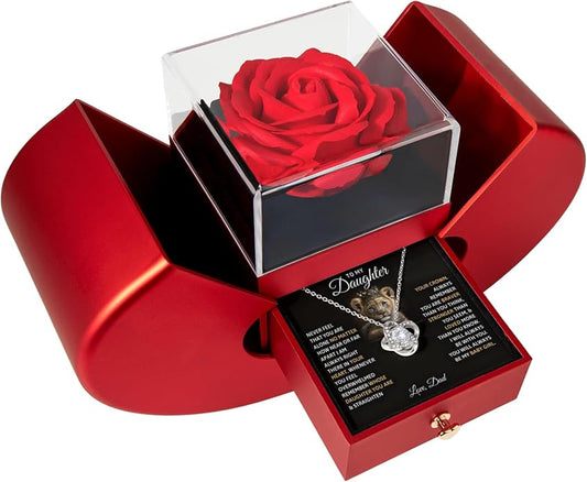 To My Beautiful Daughter Necklace from Mom & Dad | Cubic Zirconia Pendant with Heartfelt Message Card & Gift Box | Daughter Birthday, Graduation, Christmas Jewelry Gift from Parents