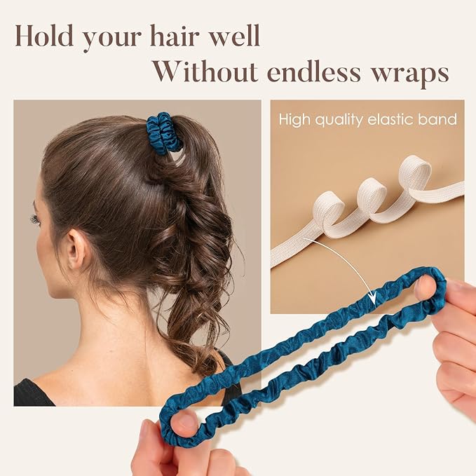 LULUSILK Small Silk Hair Ties No Damage, 100% Real Mulberry Silk, Skinny Scrunchies Ponytail Holders for Thin Fine Hair, Pink Peacock Blue and Lavender, Pack of 3