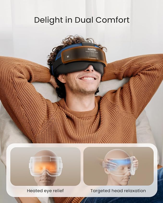 RENPHO Eyeris Masc Head & Eye Massager, FSA Eligible HSA, Valentines Day Gifts for Women Men, Headache Massager for Forehead, Occiput and Temple, Heated Face Mask, Massager Scalp Stress Relax