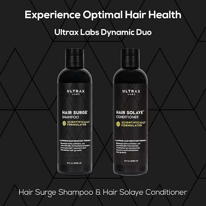 Ultrax Labs Hair Surge Shampoo and Hair Solaye Conditioner Bundle (8 fl oz) | Thickens Hair, Reduces Breakage, Promotes Growth, Strengthens Follicles | For Men and Women