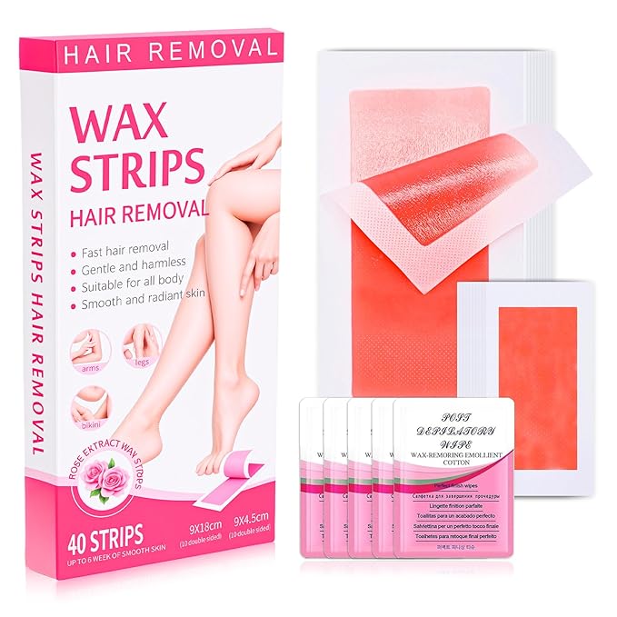 Wax Strips for Hair Removal, Facial & Body Waxing Kit for Women, Hypoallergenic Cold Wax for Face & Sensitive Skin, No-Heat for Bikini, Arms & Legs