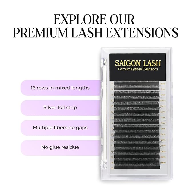 SAIGON LASH W-Shaped Eyelash Extensions, 3D Premade Fan Lashes 0.07 B C CC D DD Curl, Matte Black Volume Lash Extensions, Easy Fanning Lash Tray, 8–15mm Mixed Length, 16 Rows (W Lash DD-0.07)