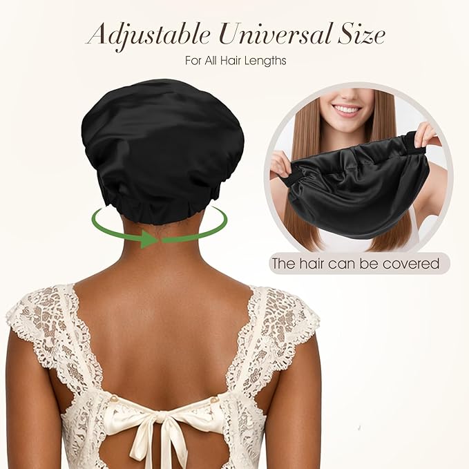 LC-dolida Satin Silk Bonnet for Sleeping Women Men, 2-in-1 Adjustable Hair Bonnet for Curly & Natural with Sleep Mask