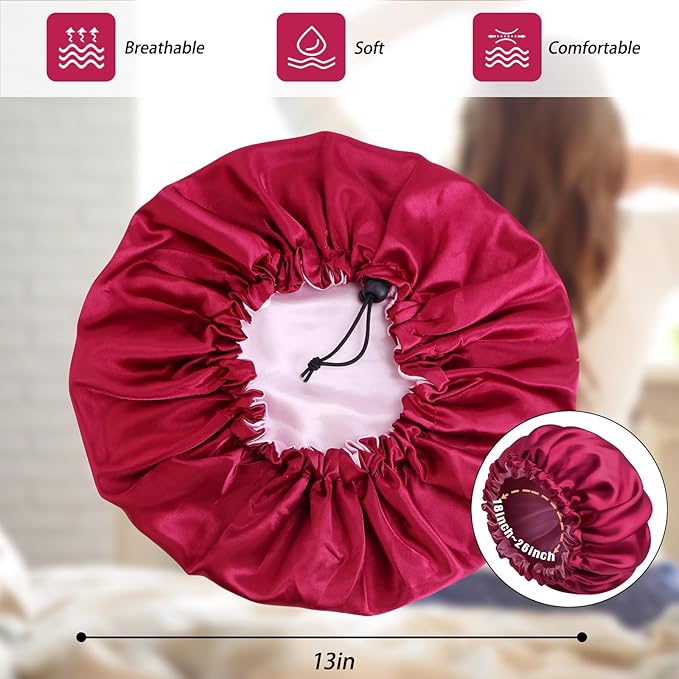 Satin Silk Bonnet For Curly Hair Bonnet Braid Bonnet For Sleeping Bonnets For Women Large Double-layer Adjustable